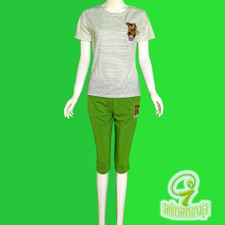 Đồ bộ quần lững nữ- cotton - quần màu áo sọc- duyên dáng