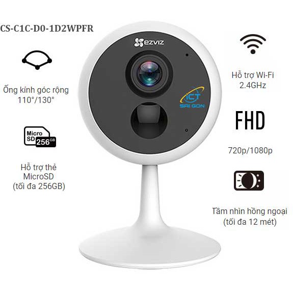 Camera WiFi Ezviz C1C B 1080P chuẩn nén H.265 Góc siêu rộng - Chính Hãng