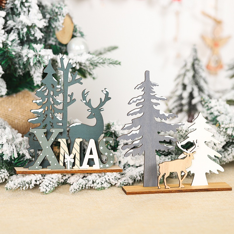 Phụ kiện trang trí Giáng Sinh hình cây thông noel và tuần lộc bằng gỗ đáng yêu