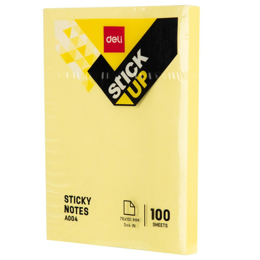 Giấy nhớ Deli - giấy note - khổ 76x101mm, 3&quot;x4&quot; - màu Vàng - 100 tờ - 2 tệp EA00453