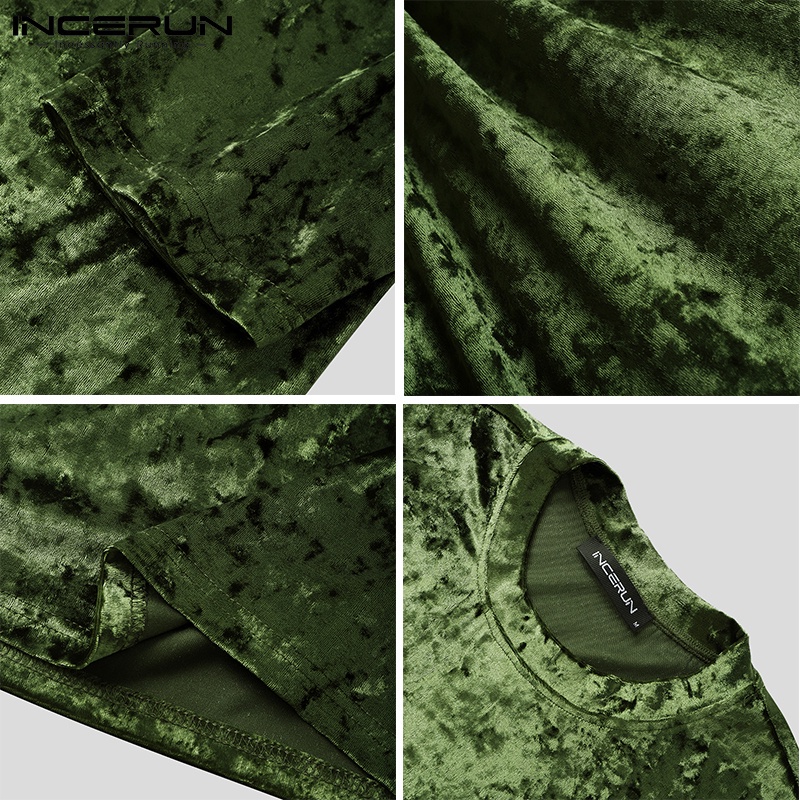 Áo thun nam INCERUN ấm áp cổ tròn màu trơn tay dài thời trang thường ngày