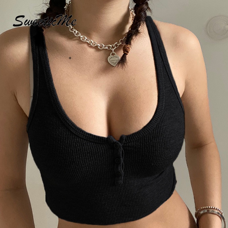 Áo Hai Dây Sweeticme Ôm Dáng Cổ Thấp Quyến Rũ Cho Nữ