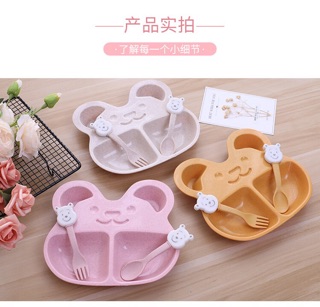 Khay ăn dặm lúa mạch kèm thìa dĩa hình gấu