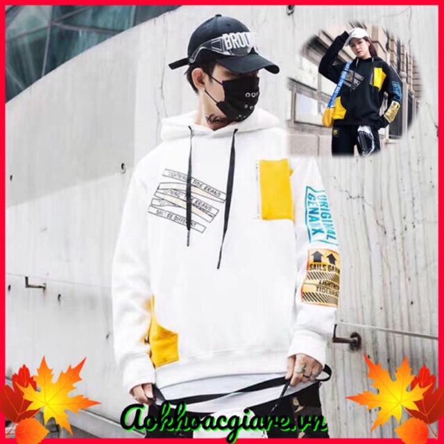 Áo khoác nỉ chui hoddie nam nữ phối túi vàng chất như quả đất