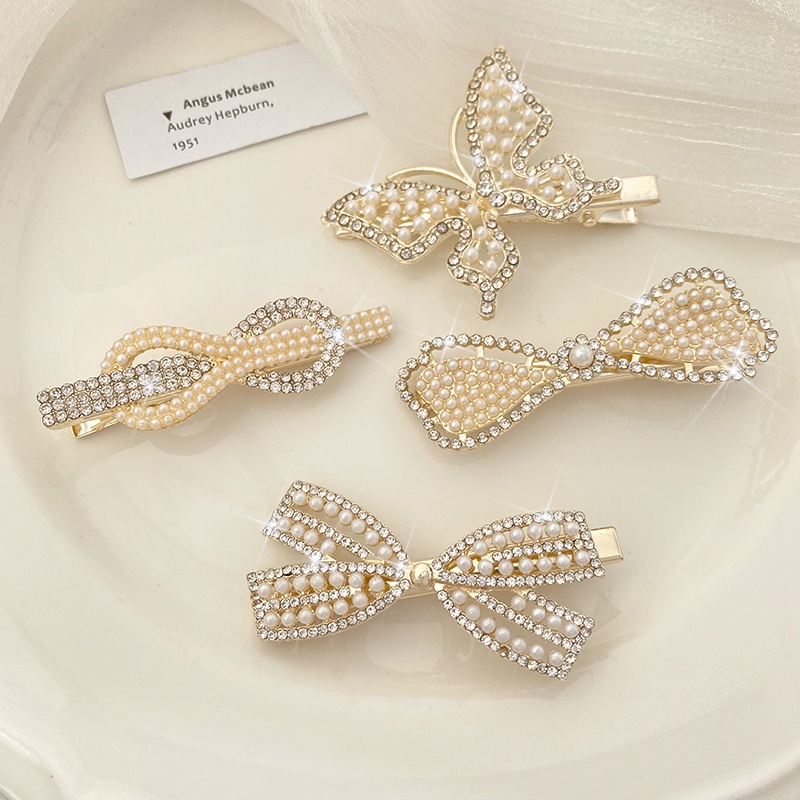 Kẹp Tóc Hình Nơ / Hoa / Bướm Đính Ngọc Trai Thanh Lịch Cho Nữ