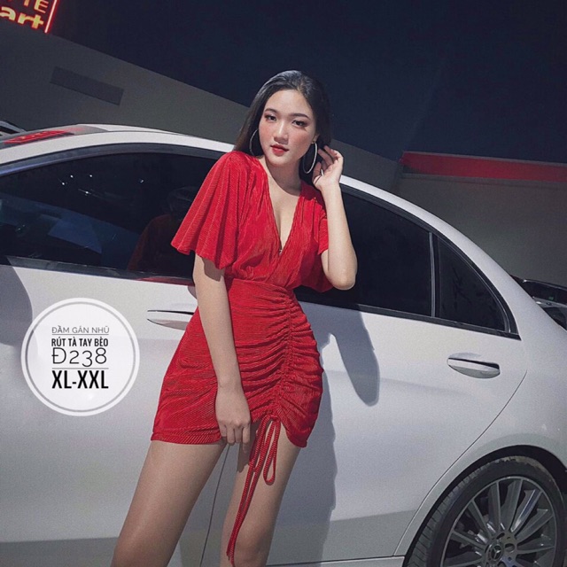 Đầm Body Rút Tà Tay Cánh Tiên Bigsize