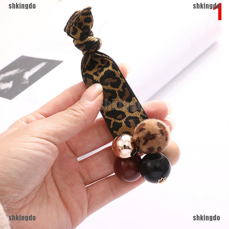 🎀THỊNH HÀNH🎀 Ins Hot Fashion Women Leopard Pearl Elastic Hair Bands Hair Tie Hair Accessories