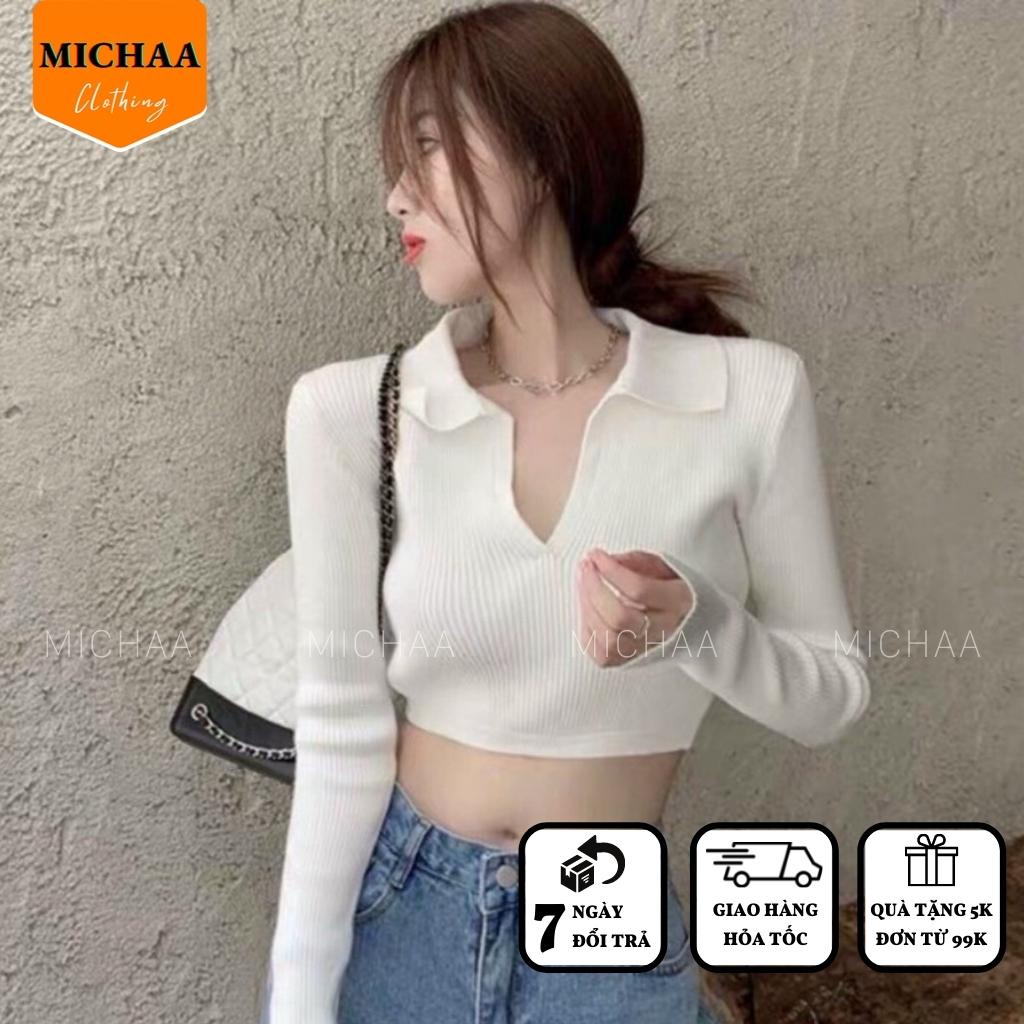 Áo Croptop Cổ Tim Nơ Lưng Thun Gân Nữ Tay Dài Kiểu Ôm Body Sexy Đẹp 2 Màu - MICHAA
