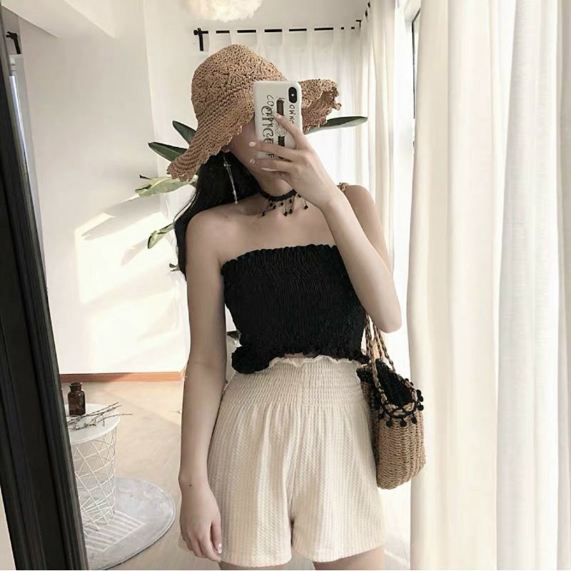 Áo ống voan croptop nhún thun ôm body dễ phối đồ