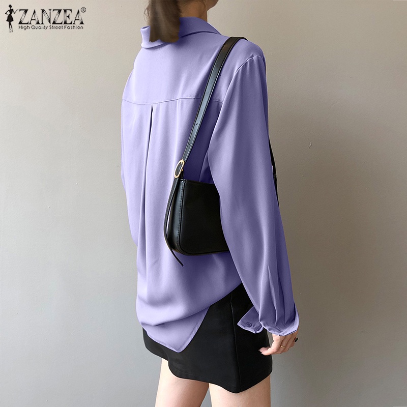 Áo sơ mi nữ ZANZEA dài tay cổ Bẻ dáng dài rộng thời trang Hàn