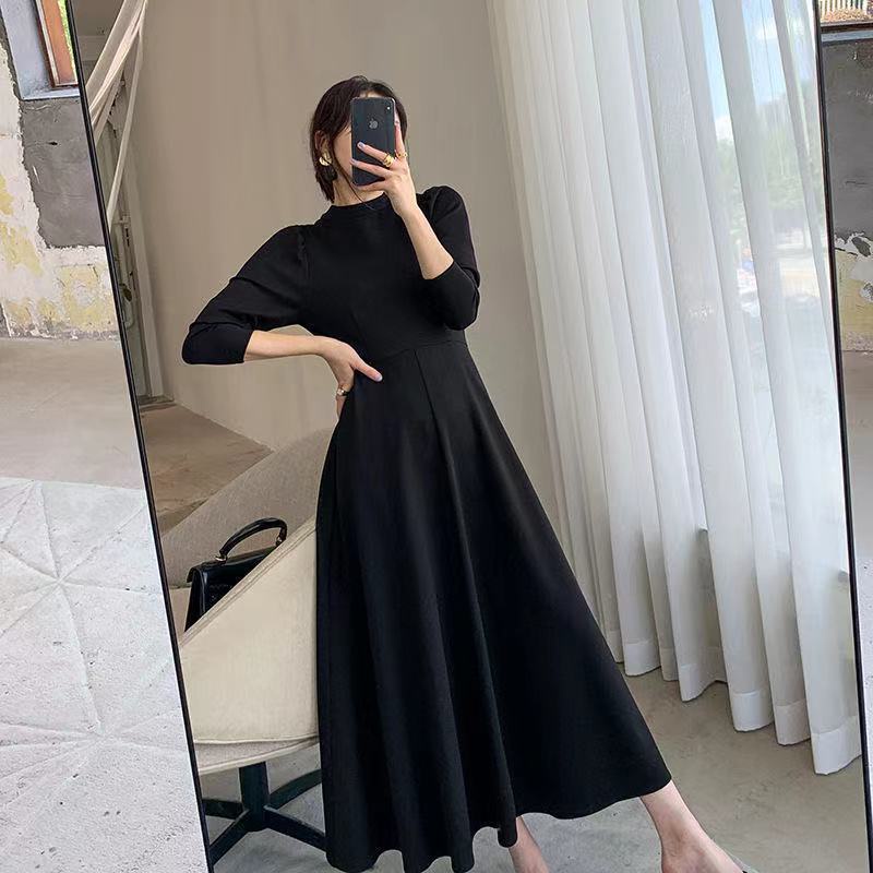 Đầm Maxi Nữ Dáng Chữ A Dài Tay Cổ Tròn Phong Cách Hàn Quốc