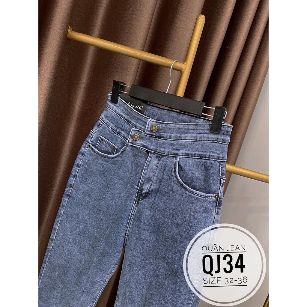 BIGSIZE Quần jean ôm cạp cao nút lệch hot nhất 2021 chất co giãn QJ34 size 32-36 màu xanh