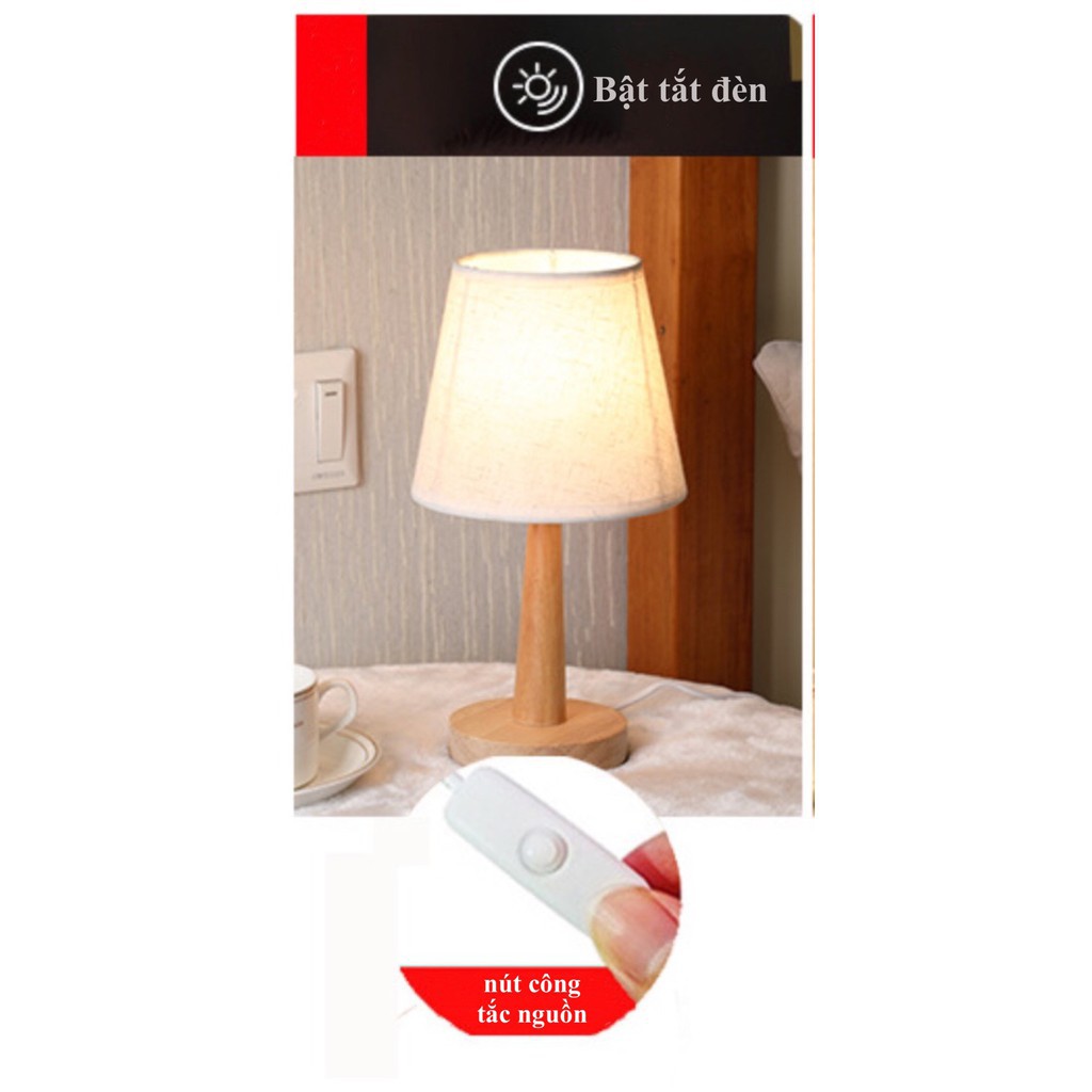 Đèn ngủ phong cách vintage đèn LED chân gỗ, có cổng usb cắm sạc dự phòng l Đèn ngủ để bàn decor phòng ngủ
