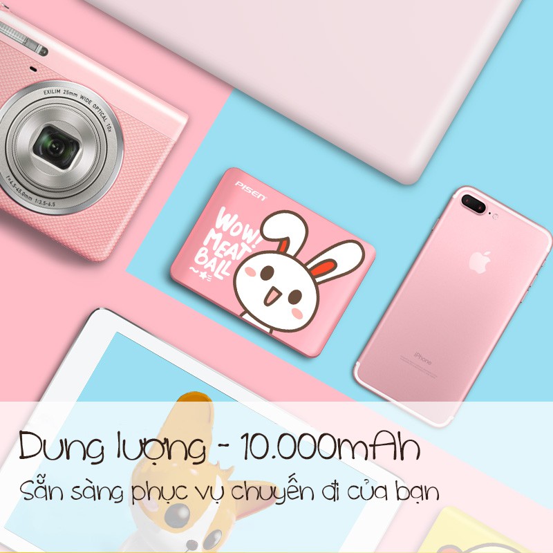 Pin sạc dự phòng Pisen Wow Meatball II 10000mAh - Hàng chính hãng