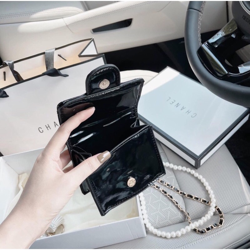 Túi Xách Nữ Đeo Chéo Mini Da Bóng Khoá Chữ X, Dây Ngọc kèm Dây Xích Da Xinh Xắn TTX10