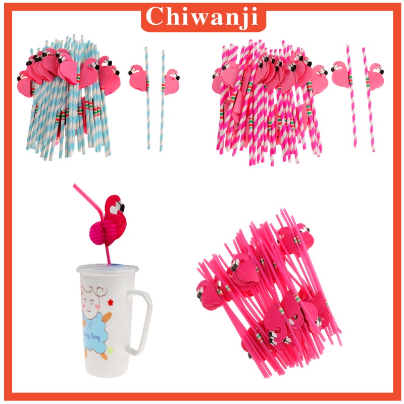 2x25pcs Flamingo Striped Straws Luau Tropical Beach Party Barware Favor Blue