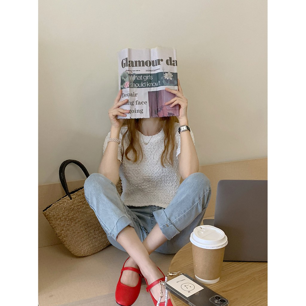 Áo thun Xiaozhainv tay ngắn màu trơn phong cách thời trang Hàn Quốc cho nữ