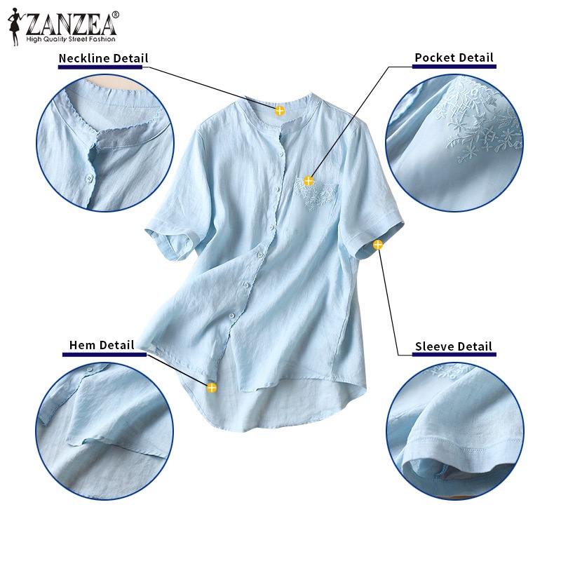 Zanzea Áo Thun Nữ Ngắn Tay Cổ Tròn Cài Nút Đơn Giản Thời Trang