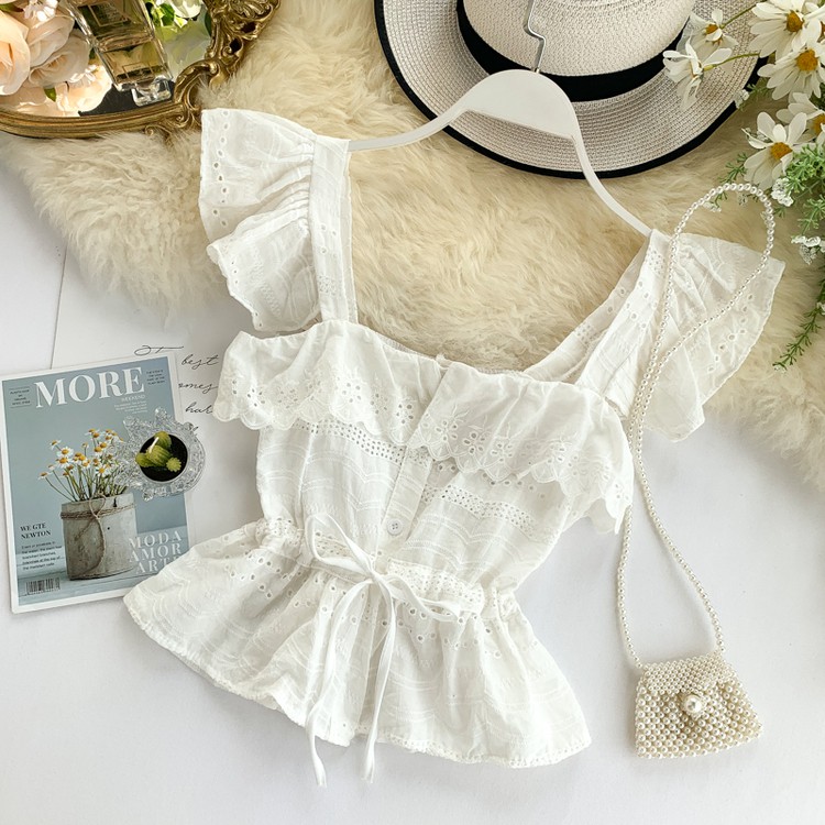 Ladies Fashion Hollow Ruffled Sleeveless Vest