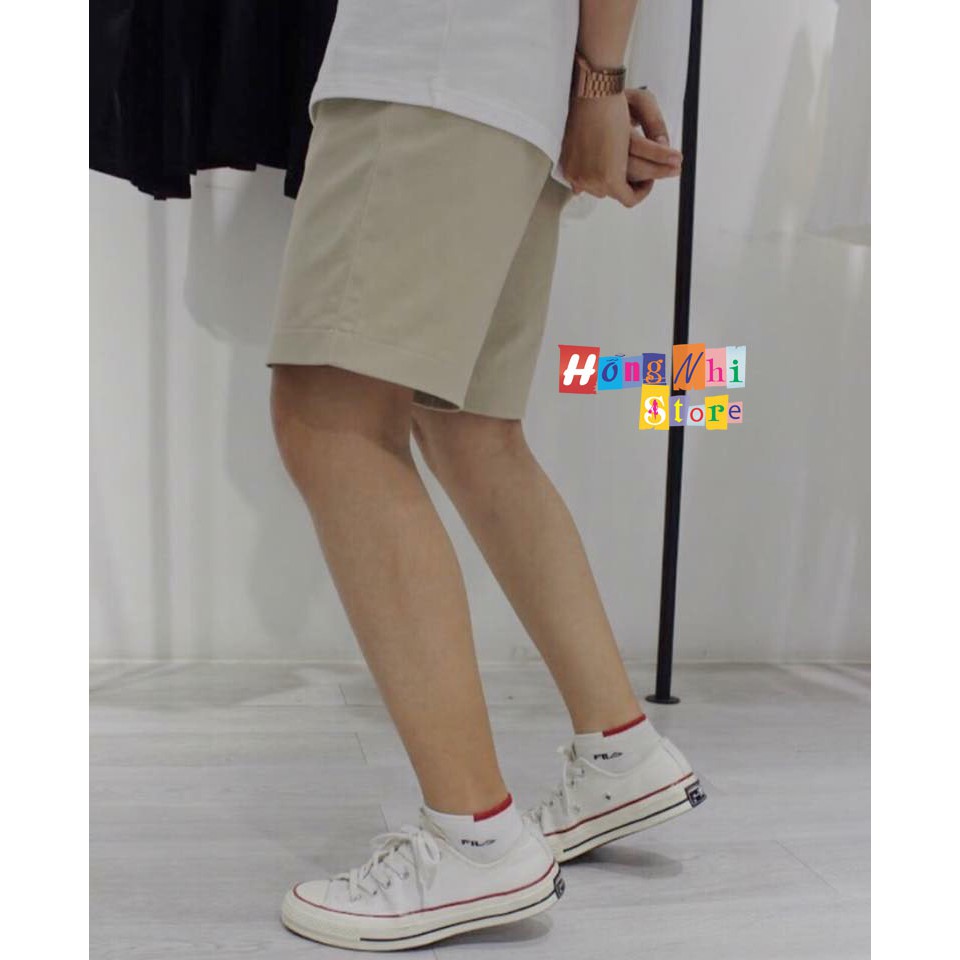 Quần Short Kaki Trơn Lưng Thun Màu Tan Dáng Rộng Nam Nữ Unisex Oversize Ulzzang - MM