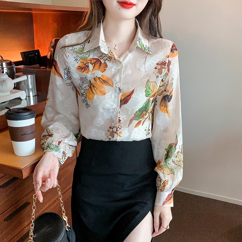 Áo Sơ Mi Chiffon Tay Phồng In Họa Tiết Tinh Tế Thời Trang Cao Cấp Cho Nữ