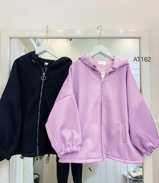 ÁO HOODIE TRƠN CÁNH DƠI CÓ KHOÁ KÉO TRÒN DUYÊN DÁNG