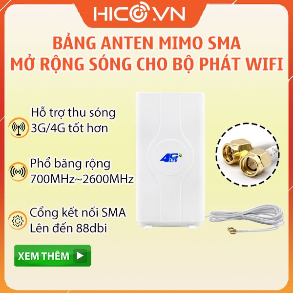 Ăng Ten 3G 4G LTE Ăng Ten Di Động 700- 2600mhz 88dbi SMA Đầu Nối Đực Ăng Ten Bảng Điều Khiển Mimo + 2 Mét, 10 Mét