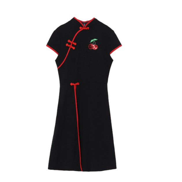 Plus Size Retro Embroidery Qipao Cheongsam Summer Elegant Slim Black Short Sleeve Tunic Midi Dinner Party Prom Dresses