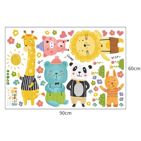 Decal trang trí tường - Động vật dễ thương và bông hoa nhỏ