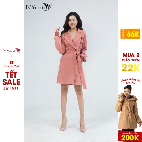 Áo khoác nữ tay bồng kèm đai IVY moda MS 71M5035