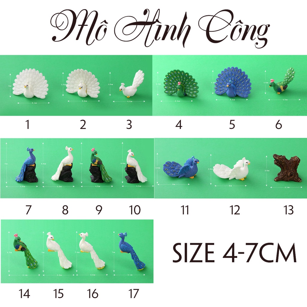 Mô hình  tiểu cảnh công xòe cánh, trang trí terrarium decor chậu cây