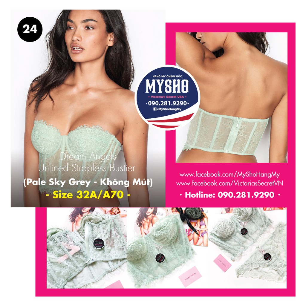 A70 - Áo Vic Mỹ xanh ren  không mút, khoá kéo, Dream Angels, Palse Sky - Victoria's Secret