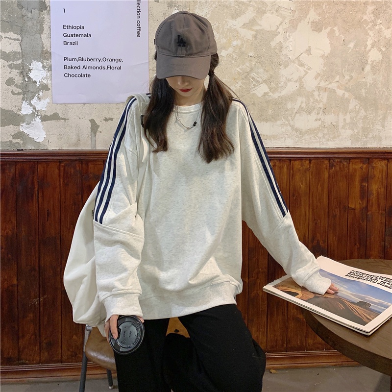 【ZHELIHANGFEI】Áo Thun Tay Dài Form Rộng Họa Tiết Sọc Dễ Phối Đồ