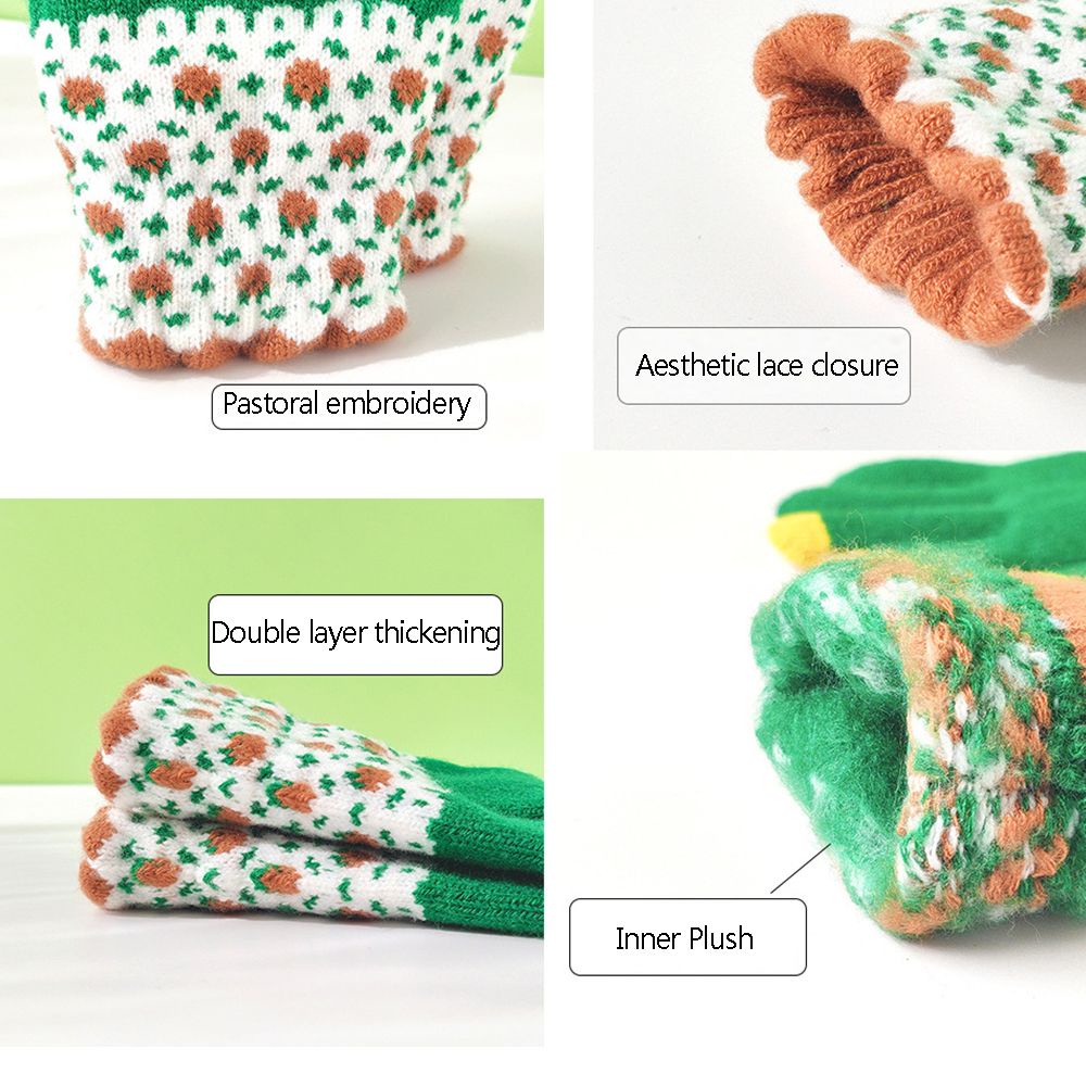 Đôi găng tay trượt tuyết bằng len dệt kim dày dặn co giãn dễ thương có thể dùng màn hình cảm ứng