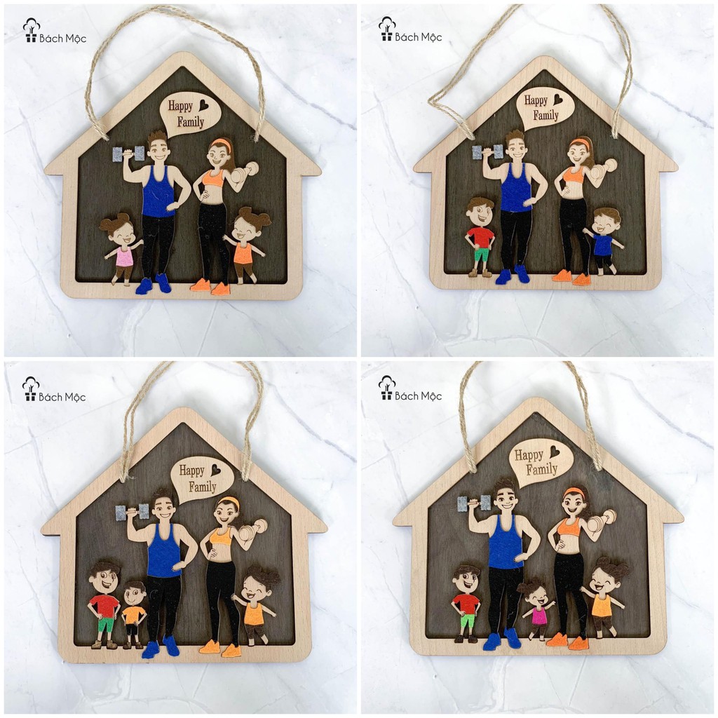 Bảng gỗ decor, bảng gỗ trang trí gia đình Happy Family siêu đẹp