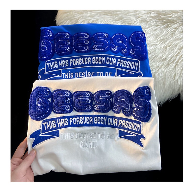 Áo Thun Tay Ngắn 100% Cotton Nguyên Chất Thêu Chữ Phong Cách Đường Phố Dành Cho Nam Nữ