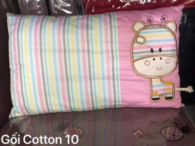 Gối cho bé 2 tuổi đến 10 tuổi, gối trẻ em cotton 100% vỏ 30x50, cotton 100% dày dặn, thấm hút tốt