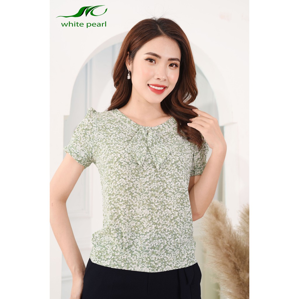 Áo sơ mi nữ công sở thời trang cao cấp bo gấu hoa nhí chất liệu lạnh hàn mềm mịn với 3 màu vàng, xanh và đỏ WHITE PEARL