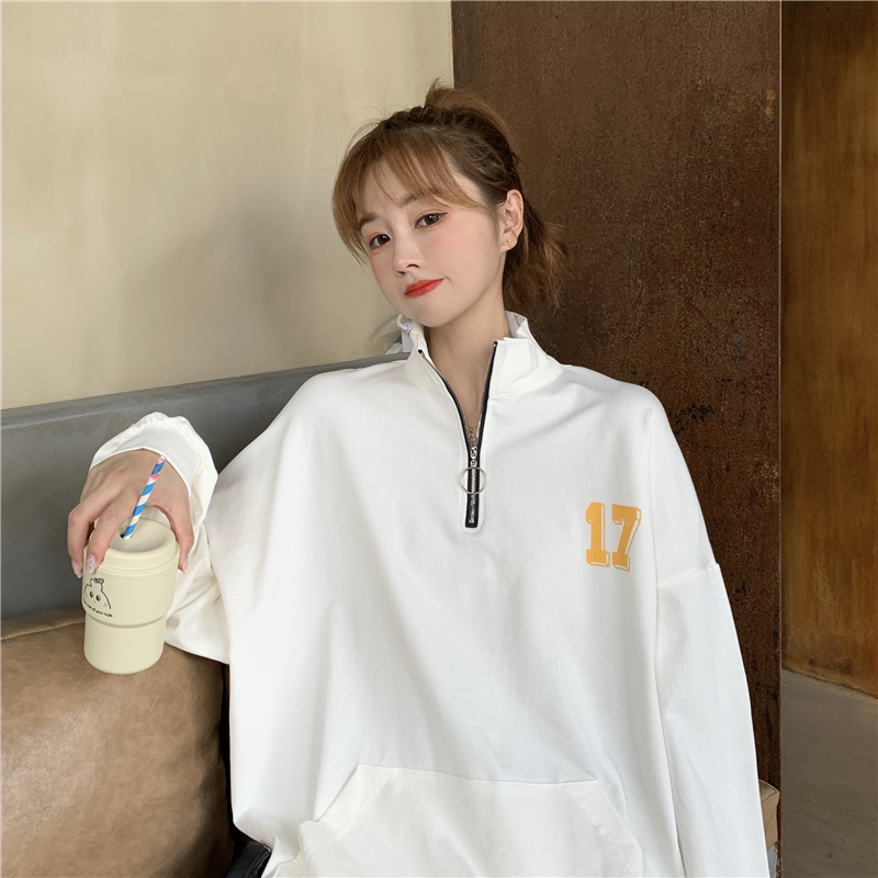 SUXI Áo Sweater Tay Dài Cổ Đứng Khóa Kéo In Họa Tiết Kỹ Thuật Số Cho Nữ