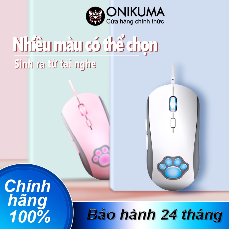 Chuột chơi game có dây ONIKUMA CW918 Catpaw màu hồng và trắng với đèn RGB