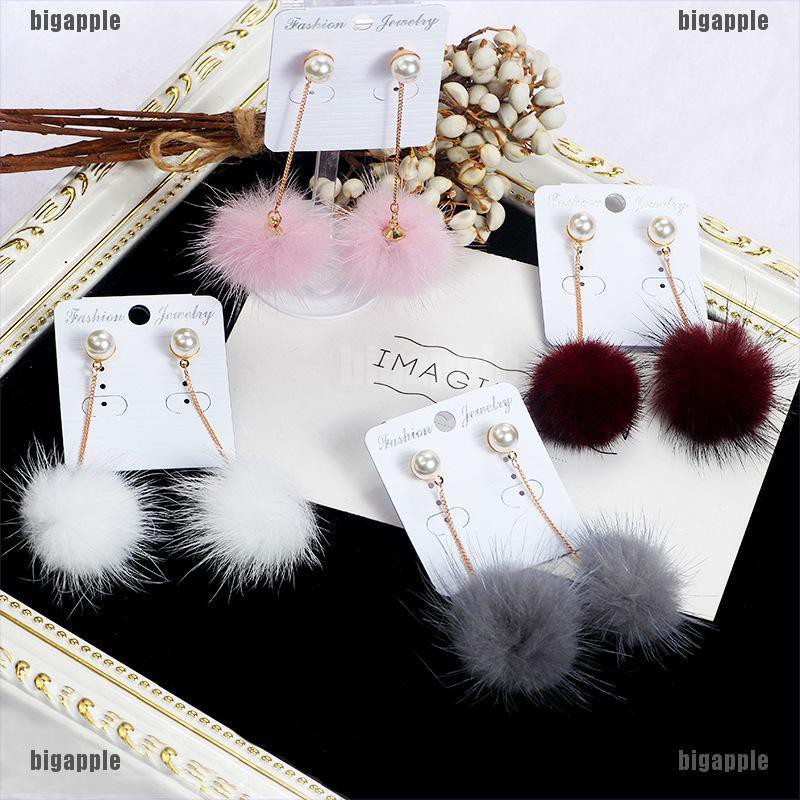 Hoa tai tua dài mặt hình bóng lông mềm mại 32mm dành cho nữ