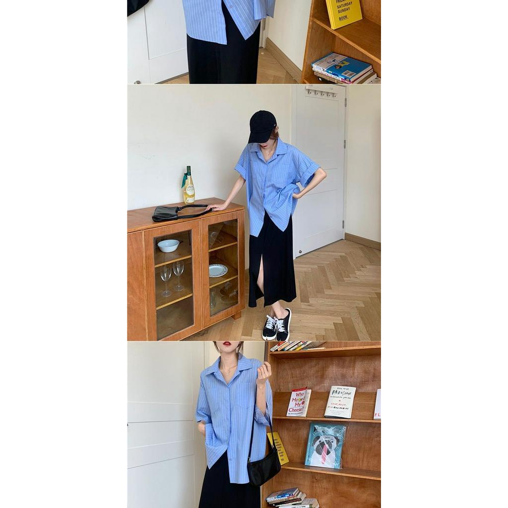 Áo Sơ Mi Sọc Tay Ngắn Thời Trang Dành Cho Nữ