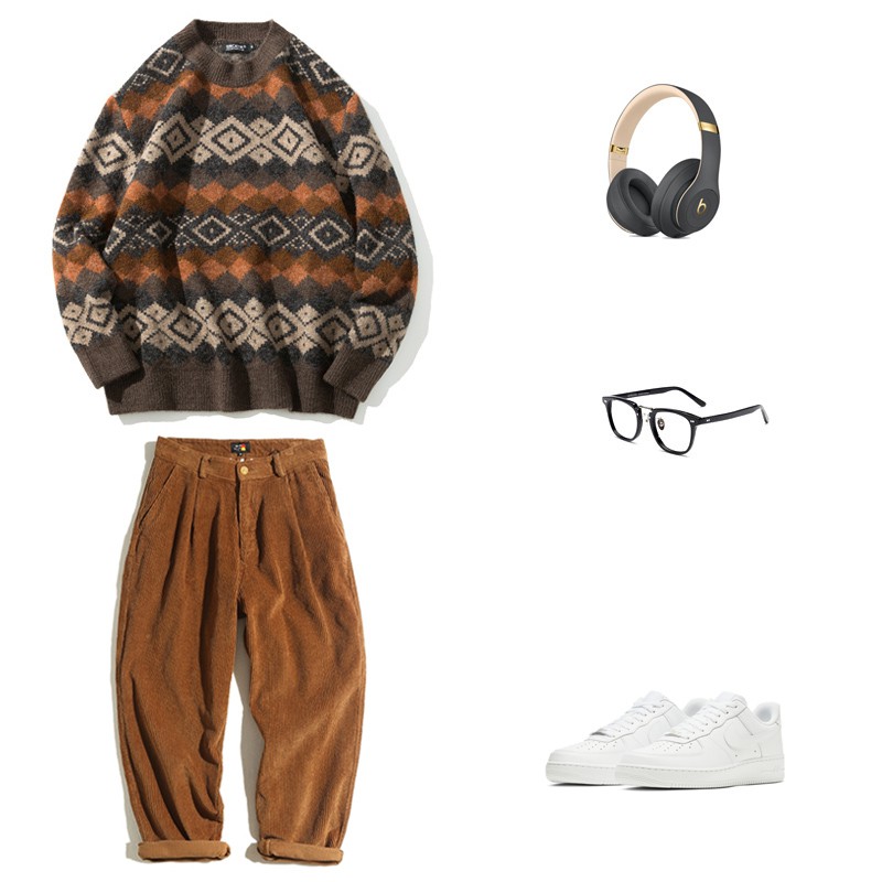 Bộ áo len và quần nam phong cách vintage Nhật Bản mitbg000