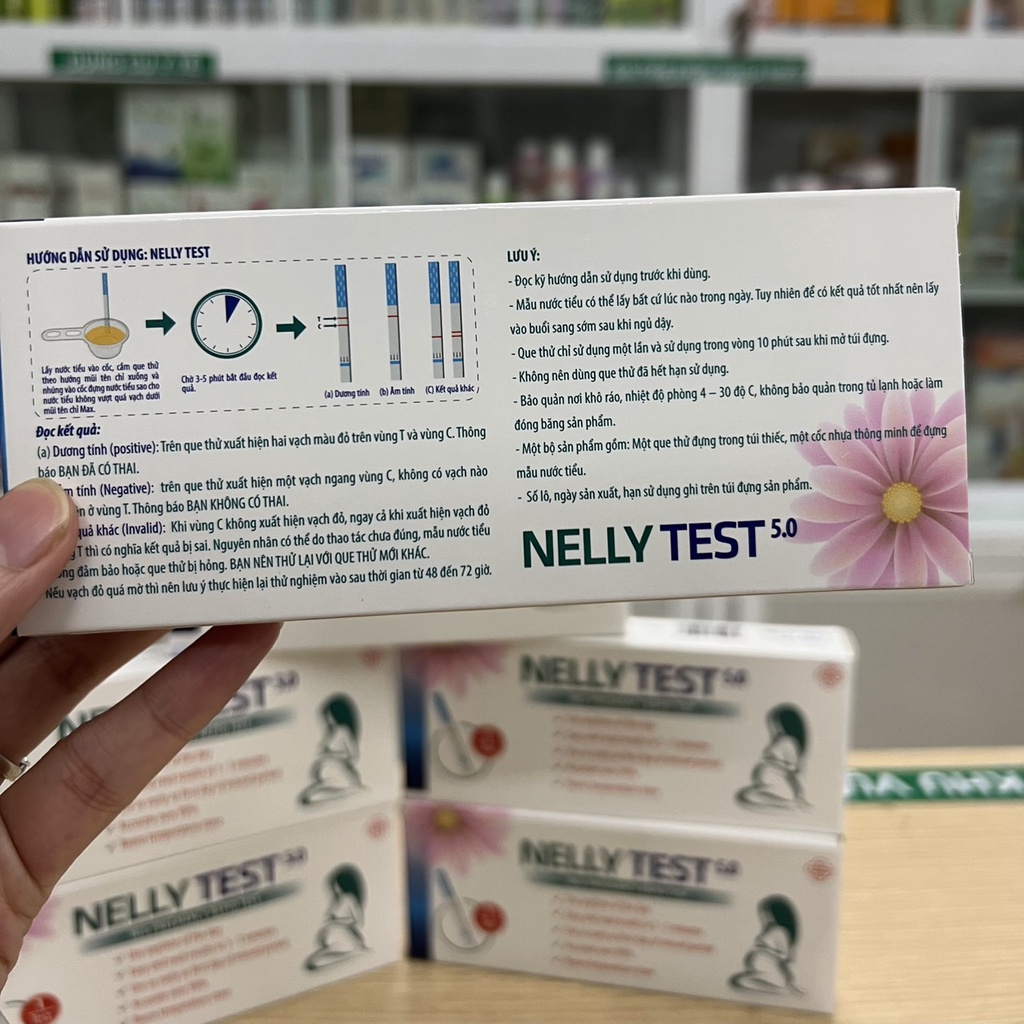 (Che tên) Que thử thai  NELLY TEST, que có bản to 5.0mm và cốc có tay cầm, cho kết quả nhanh chính xác sau 7 ngày