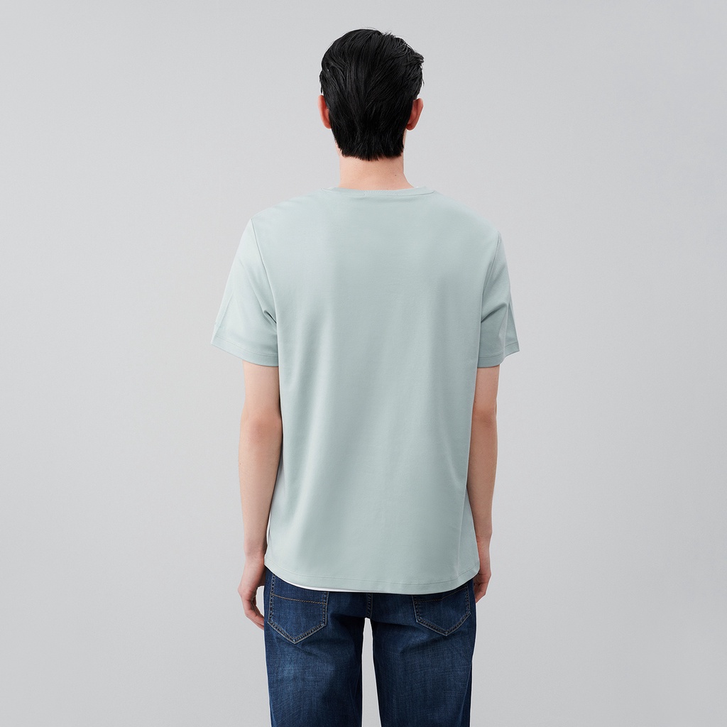 HLA - Áo thun nam ngắn tay cotton mềm thoáng khí Classic round-neck cotton light blue T-shirt