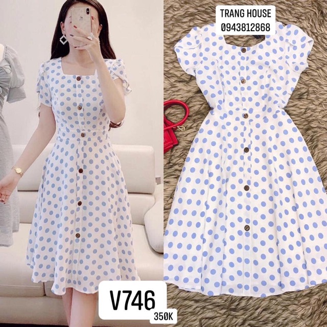 Váy chấm bi xanh #V746