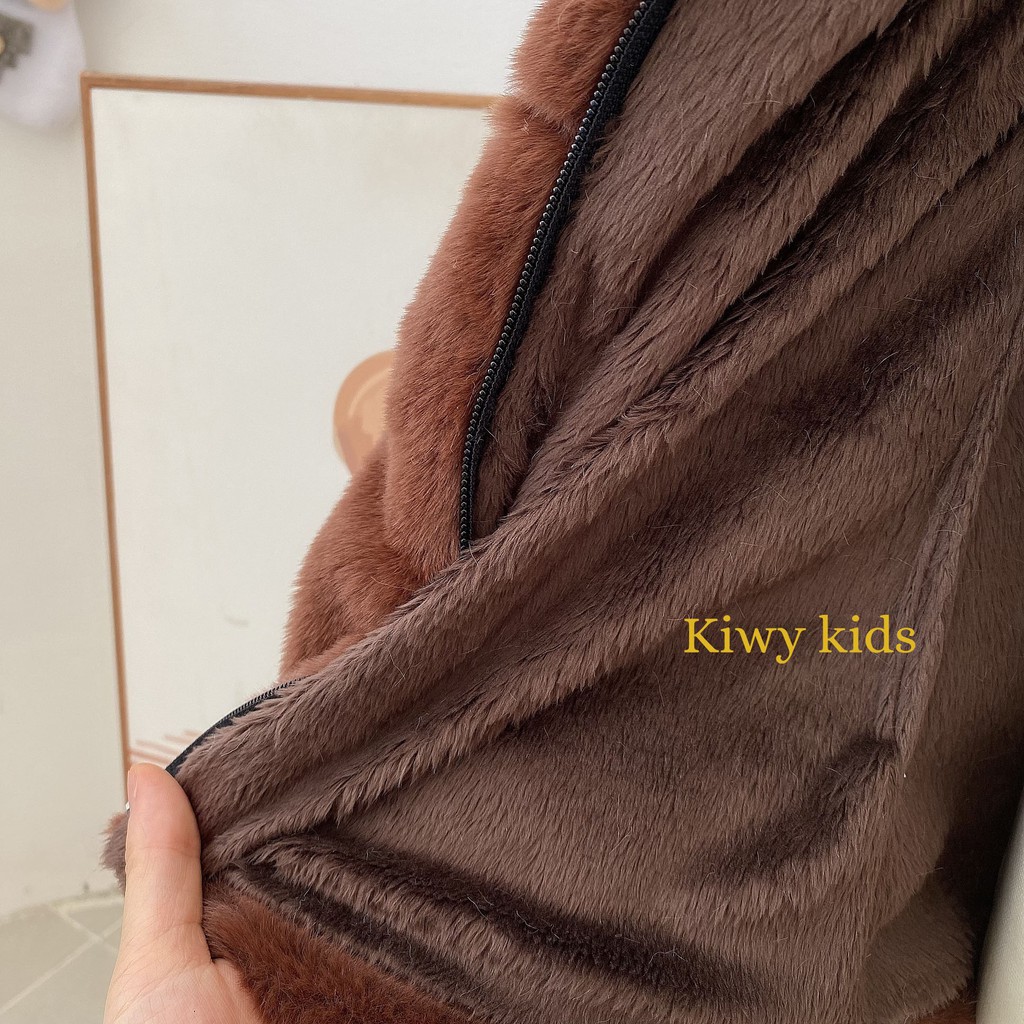 Áo khoác lông GILE KIWY KIDS kèm túi siêu đáng yêu Kids44 cho bé gái từ 1 đến 6 tuổi