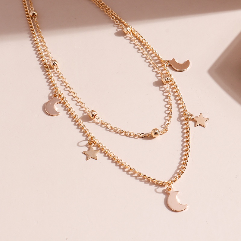 Dây Chuyền Hai Lớp Mặt Hình Mặt Trăng Và Ngôi Sao Phong Cách Hàn Quốc i89