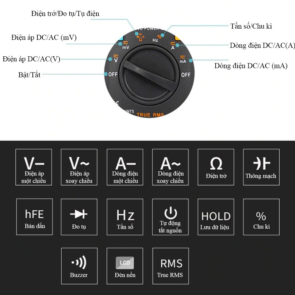 Đồng Hồ Đo Điện Vạn Năng Zoyi ZT-101 Hiển Thị Kỹ Thuật Số Đồng Hồ Đo Von Kế Đo Tụ Điện Áp Dòng AC/DC Đa Năng