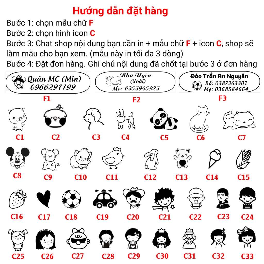 Bảng tên có khuy( có bán kèm cúc) gắn mền gối balo .v.v &amp; Cúc gỗ hình cute giúp bé nhận biết đồ cá nhân Minh In